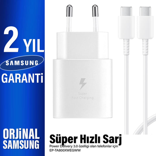 Samsung EP-TA800 Type-C Şarj Aleti 25W ve Type C Kablo Samsung EP-TA800XWEGWW