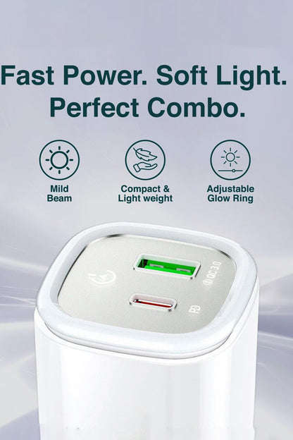 30W USB-C to Type-C / USB + PD Hızlı Şarj Aleti - Gece Lambası - Dokunmatik LEDLİ Şarj Aleti