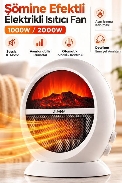 Auhma AT2H Fanlı Isıtıcı Soba 2000W Şömine Efektli Salınımlı Beyaz