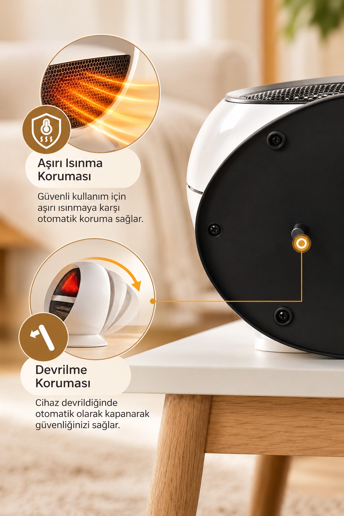 Auhma AT2H Fanlı Isıtıcı Soba 2000W Şömine Efektli Salınımlı Beyaz