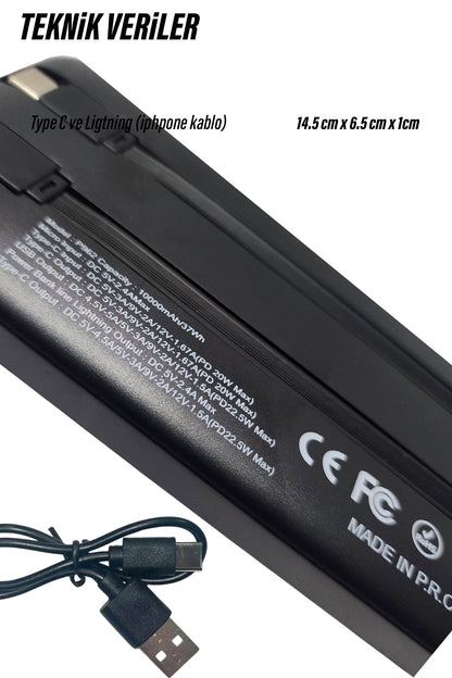 Hızlı Şarj Powerbank Type - C Ligtning 22.5W Hızlı Şarj Kendinden Kablolu