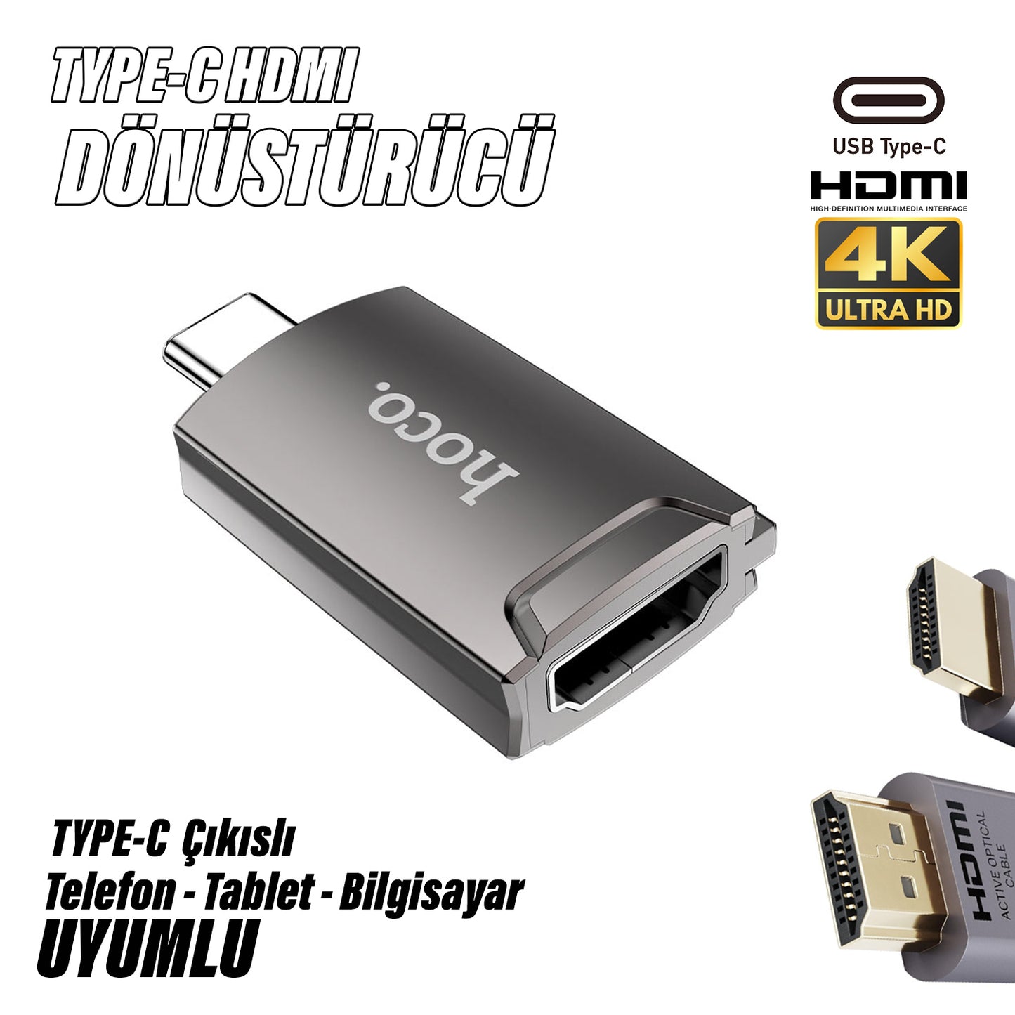 Type-C Hdmi Çevirici Dönüştürücü Görüntü Aktarımı Adaptör Telefon Tablet Uyumlu Hoco UA19 4K