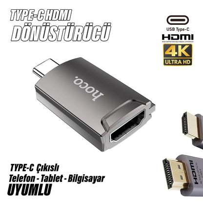 Type-C Hdmi Çevirici Dönüştürücü Görüntü Aktarımı Adaptör Telefon Tablet Uyumlu Hoco UA19 4K