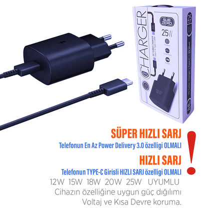 Type C Şarj Başlık ve Kablo 25W Hızlı Subzero SG47 (25W Süper Hızlı Şarj)