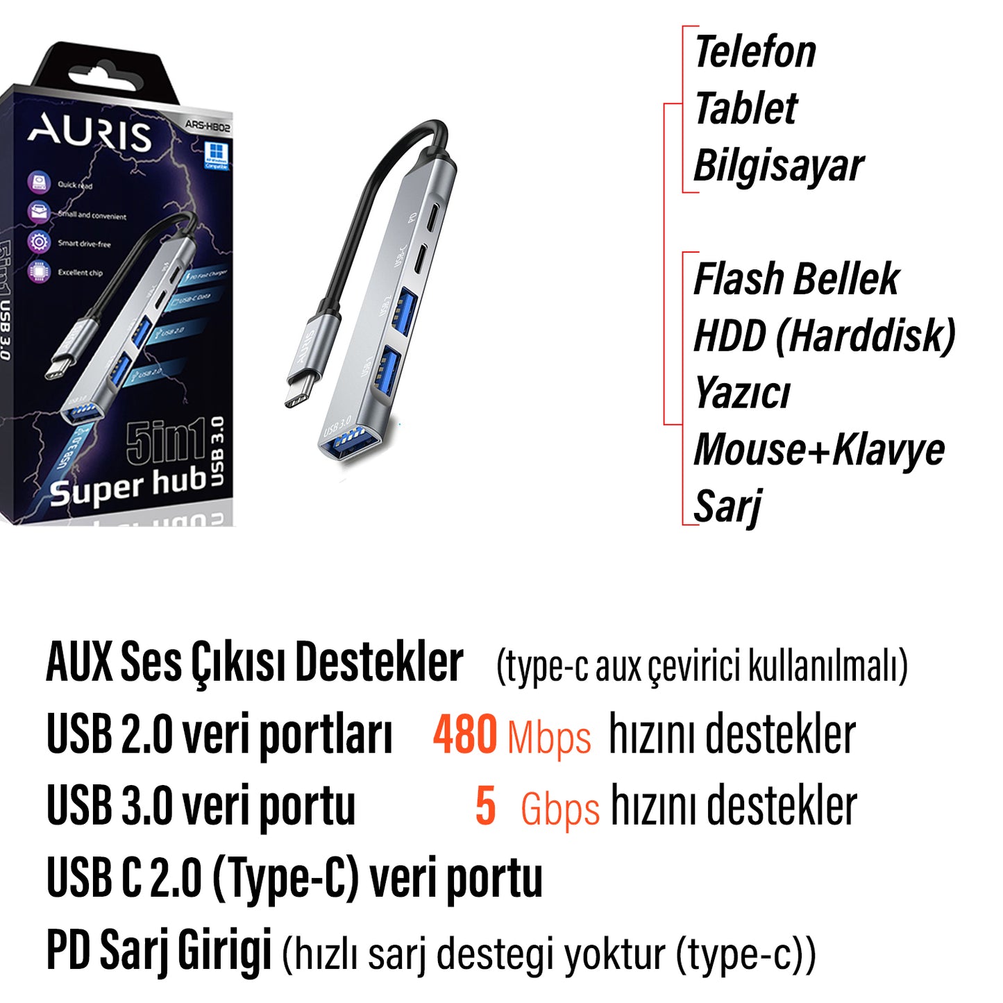 Type C Çevirici USB Dönüştürcü Çoklayıcı Tablet Bilgisayar Telefon Type-C USB Çoklayıcı HUB