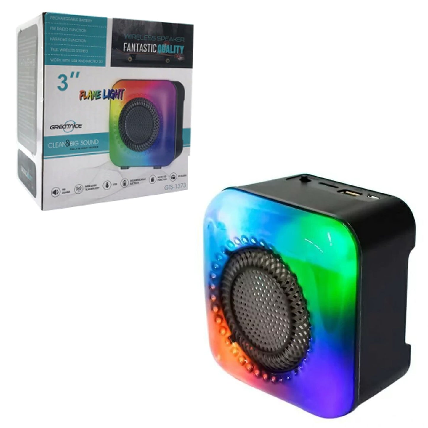 Kablosuz Haparlör 3" 5W Kablosuz Bluetooh Hoparlör Led Işıklı Speaker Subzero GTS1373