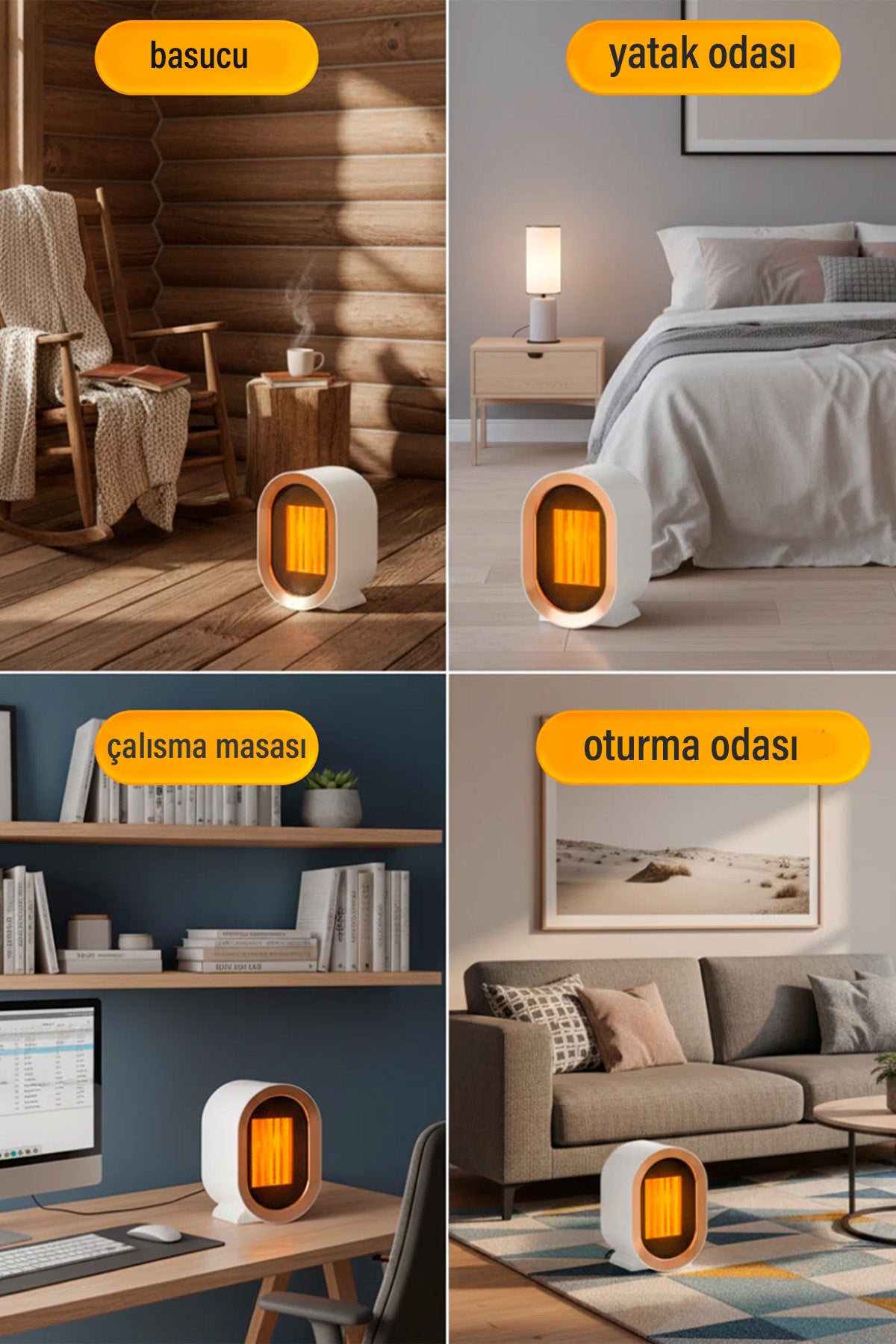 1200W Mini Elektrikli Isıtıcı Fan 2 Kademeli Masaüstü Üflemeli Fanlı Isıtıcı Güvenli Emniyet Sistemi