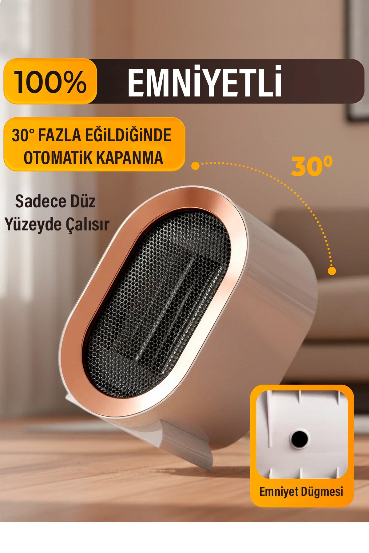 1200W Mini Elektrikli Isıtıcı Fan 2 Kademeli Masaüstü Üflemeli Fanlı Isıtıcı Güvenli Emniyet Sistemi