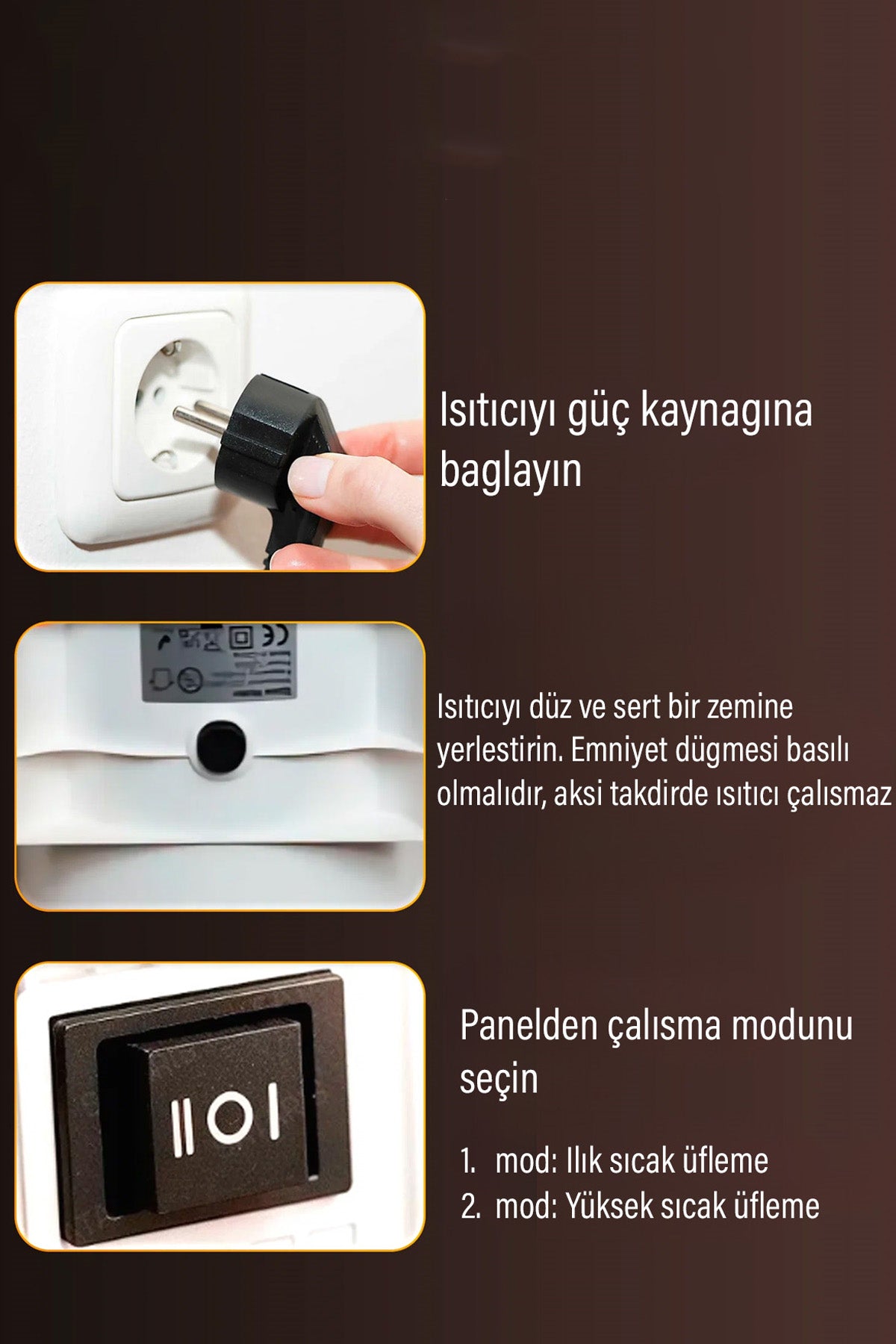 1200W Mini Elektrikli Isıtıcı Fan 2 Kademeli Masaüstü Üflemeli Fanlı Isıtıcı Güvenli Emniyet Sistemi