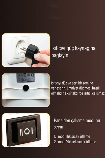 1200W Mini Elektrikli Isıtıcı Fan 2 Kademeli Masaüstü Üflemeli Fanlı Isıtıcı Güvenli Emniyet Sistemi