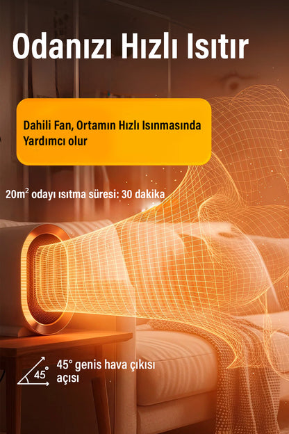 1200W Mini Elektrikli Isıtıcı Fan 2 Kademeli Masaüstü Üflemeli Fanlı Isıtıcı Güvenli Emniyet Sistemi