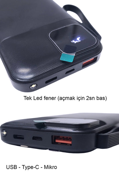 Hızlı Şarj Powerbank Type - C Ligtning 22.5W Hızlı Şarj Kendinden Kablolu